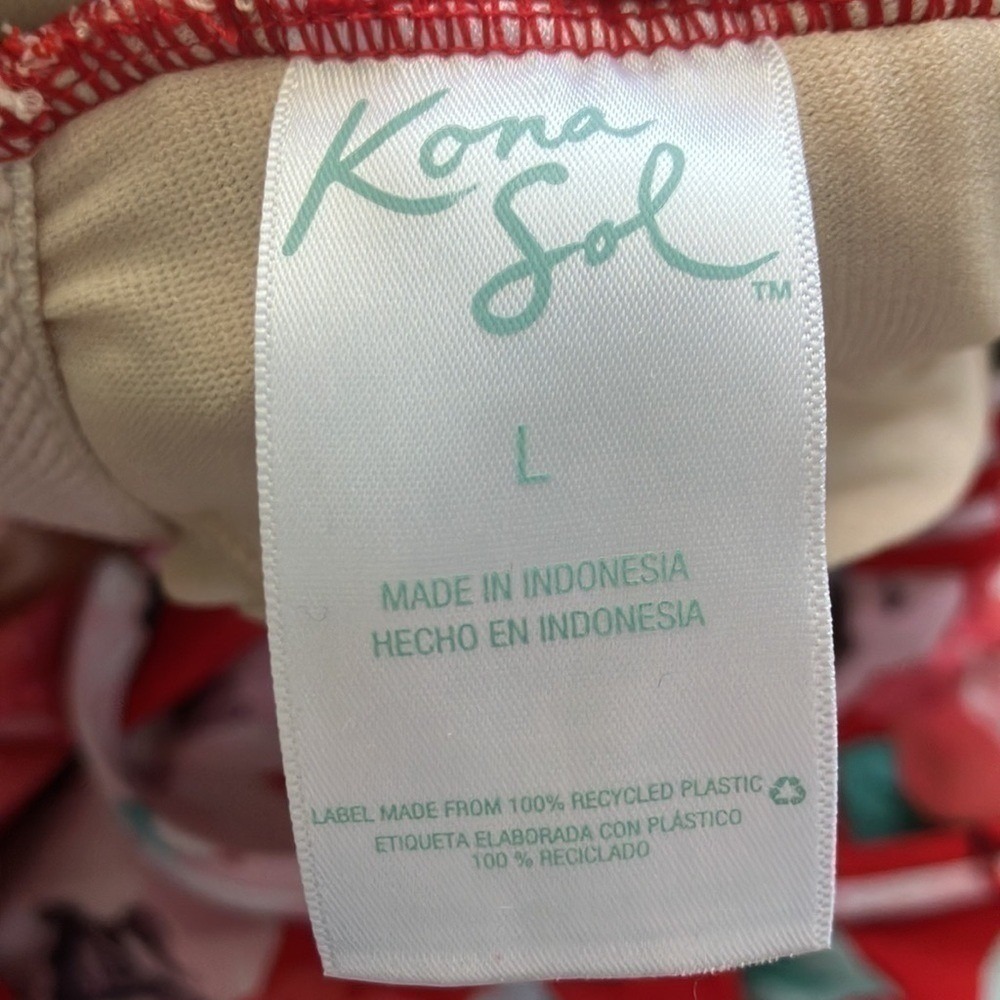 Kona Sol Red Floral Print VNeck Large One Piece Swimsuit Large - Picture 10 of 11